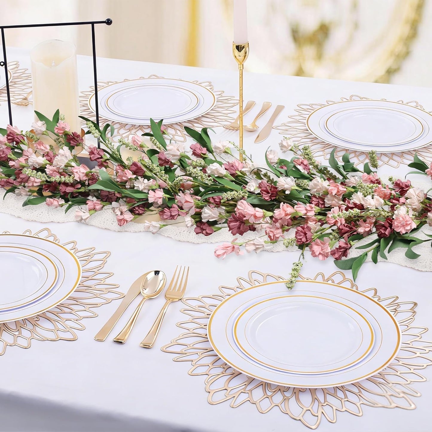 6ft Spring Summer Flower Garland, Artificial Floral Vine for Wall Backdrop Mantle Fireplace Stair Table Wedding Arch, All Season Home Door Porch Decor (Pink)
