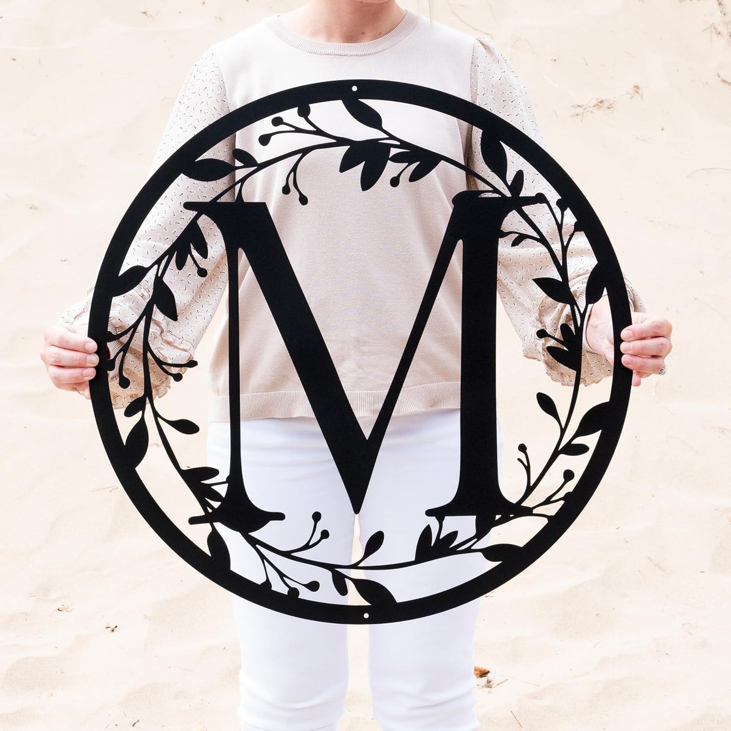 Outdoor Metal Circle Letter Monogram with Vines | Wedding Couples Gift | Couples Gift, Wedding Gift, Letter Monogram, Vines
