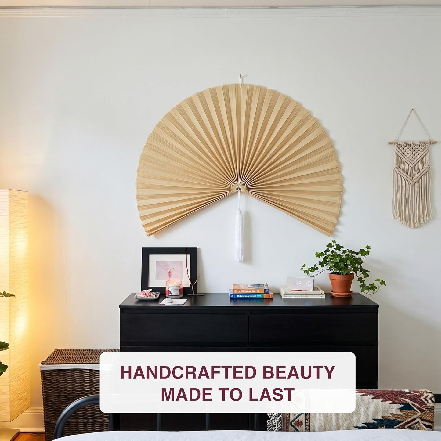 Chicvillage Beige Bamboo Wall Fan, 60" Oversized Woven Boho Home Decor Fan