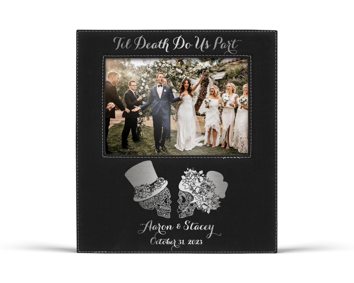 Alterd Industries Customized Picture Frames 8x10 with 4x6 Photo Display - Gift of Anniversary for Couples - Engagement Photo Display Frame with Names - Custom Photo Frame (Script - White/Black - 4x6)