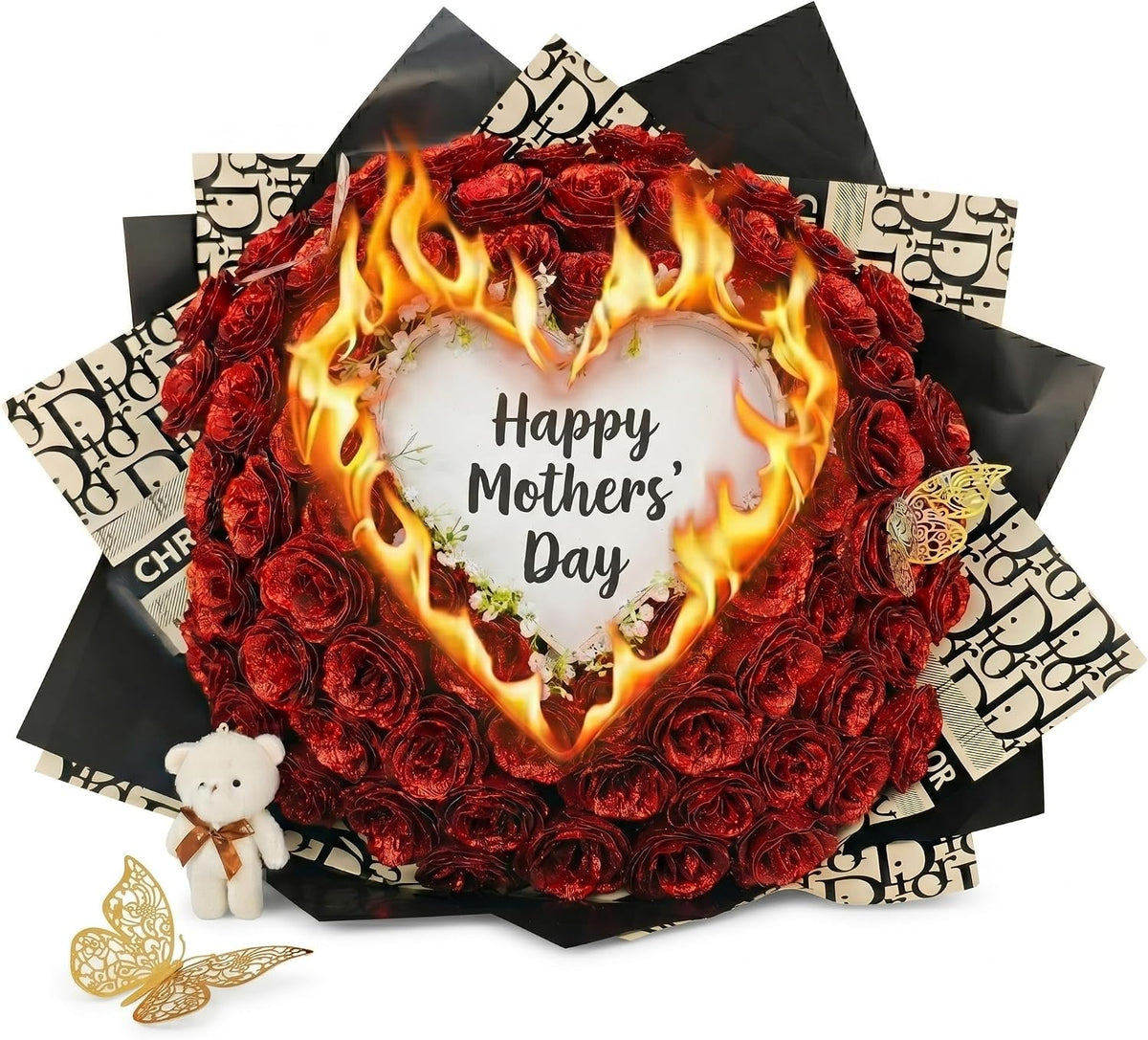 Burn Away Rose Bouquet – Self Assembly Glitter Flowers with Hidden Message/Photo, DIY Romantic Gift for Him Her, Everlasting PE Roses for Anniversary Birthday Engagement Wedding (Satin Red)