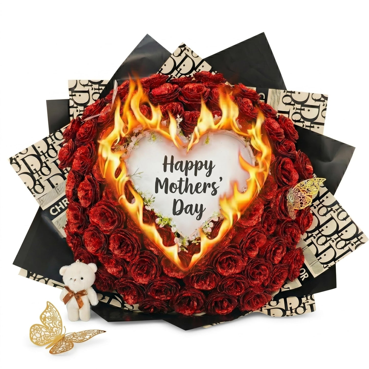 Burn Away Rose Bouquet – Self Assembly Glitter Flowers with Hidden Message/Photo, DIY Romantic Gift for Him Her, Everlasting PE Roses for Anniversary Birthday Engagement Wedding (Satin Red)