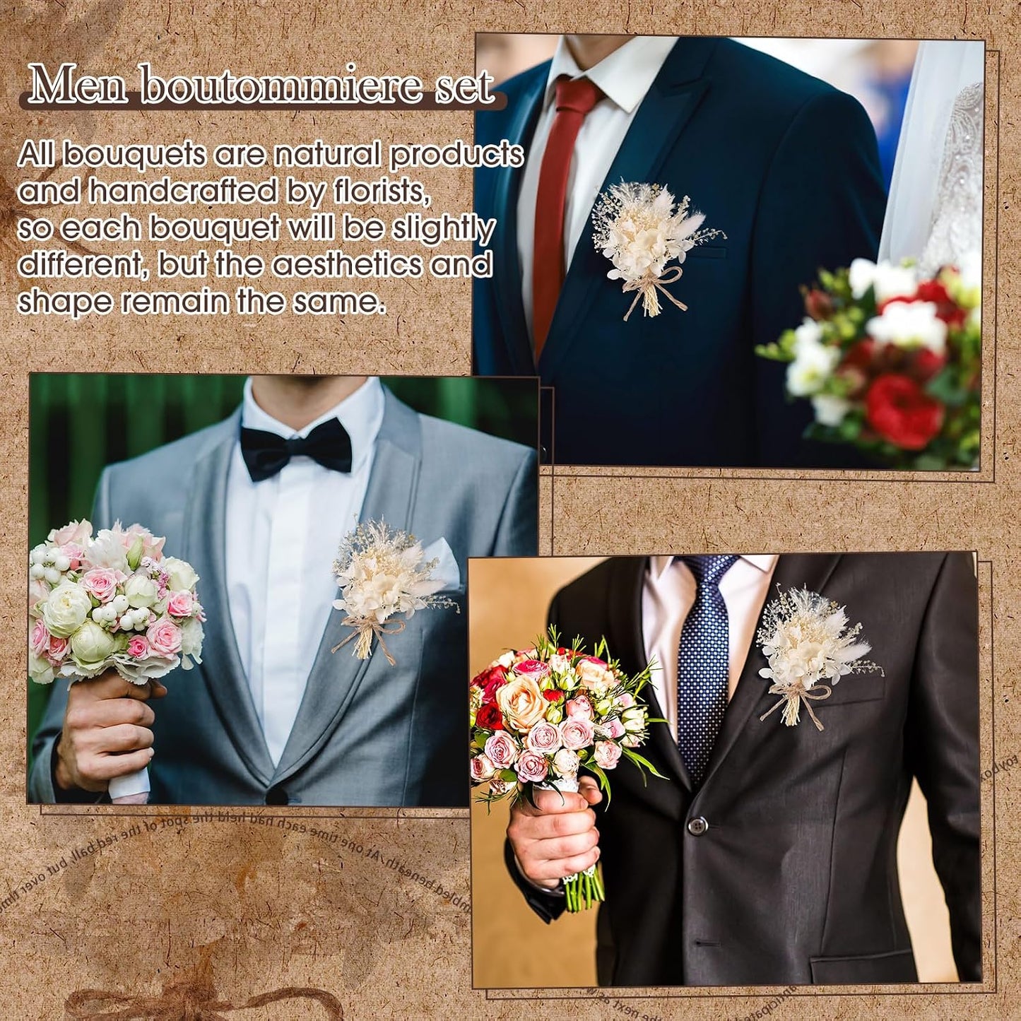 12 Pcs Mini Dried Flower Bouquet for Boho Floral Wedding 6'' Small Dry Pampas Grass Handmade Tiny Dried Flower for Crafts DIY Boutonniere Table Centerpieces Bridesmaid Gift Box(White,Classic)