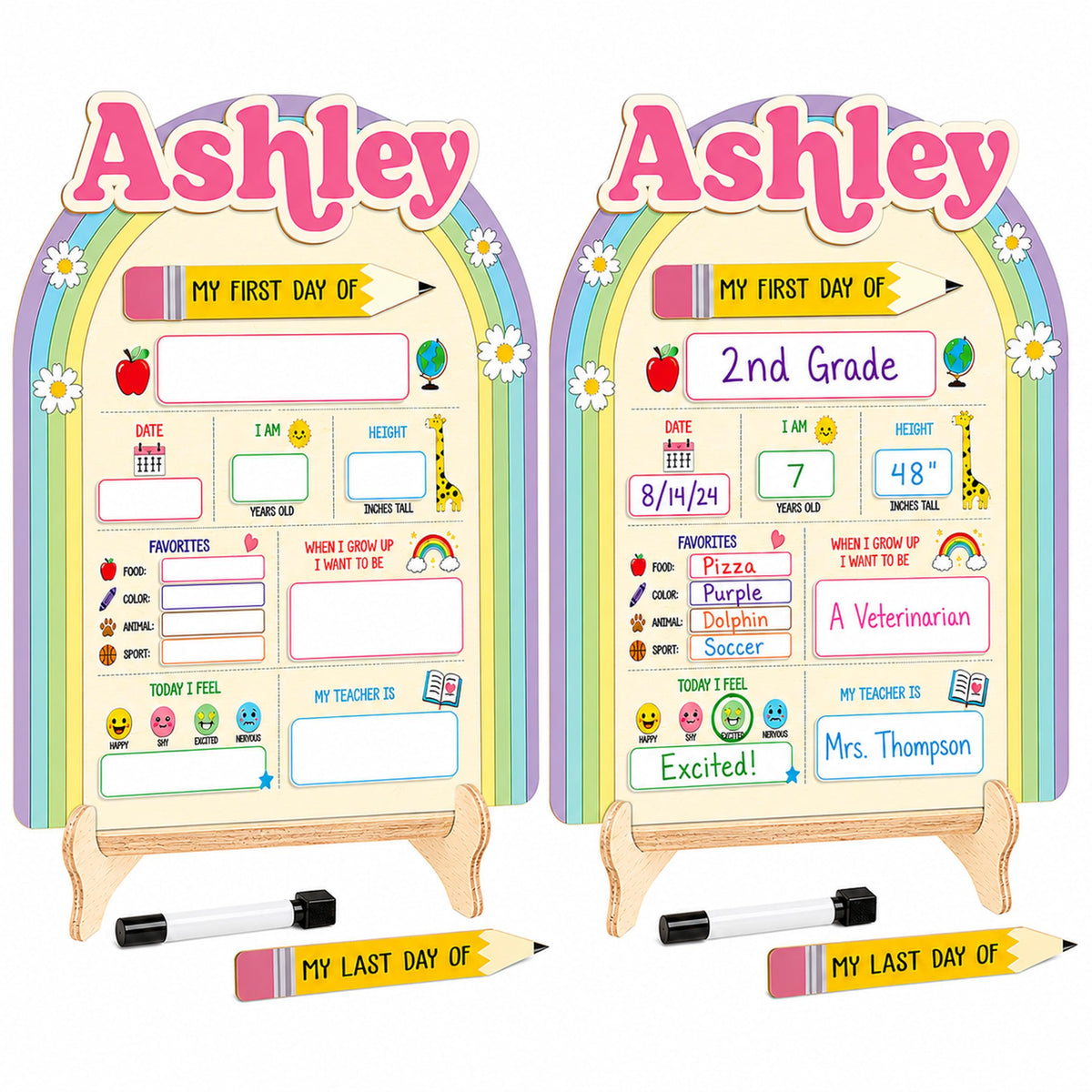 First and Last Day of School Board - Customizable Dry Erase Board, Reusable Photo Prop, Must-Have First Day of School Sign, Perfect Back to School Gift 2025