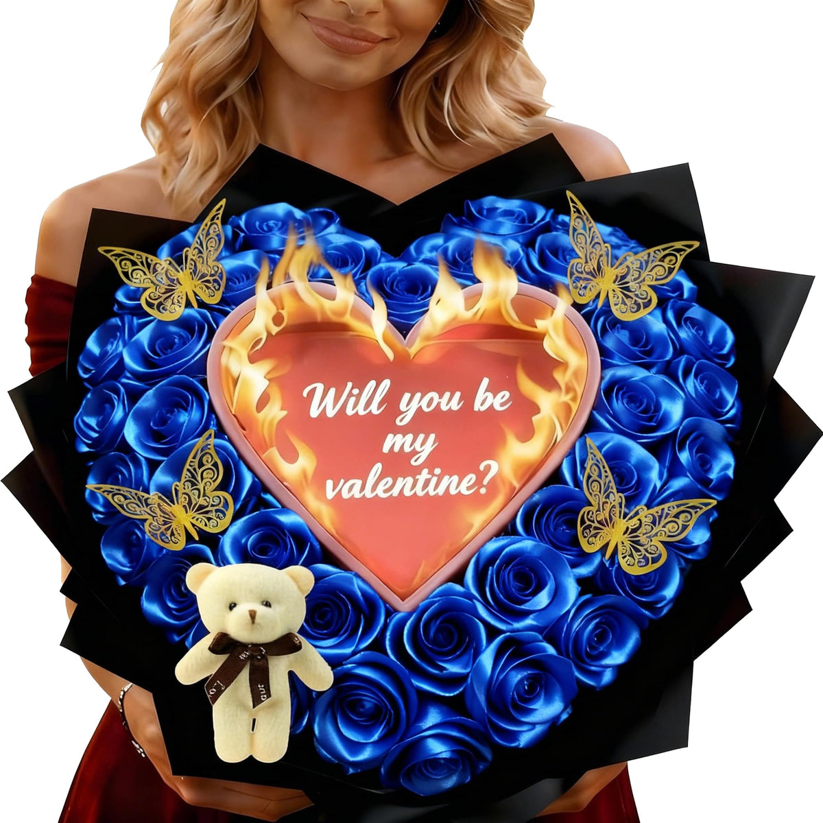 (Self-Assembly) Glitter Rose Bouquet with Initial, DIY Artificial Flowers | Custom Ribbon Text,DIY Glitter Rose Bouquet,Eternal Glitter Bouquet for Valentine's Day, Anniversary, Proposal, Birthday Gift