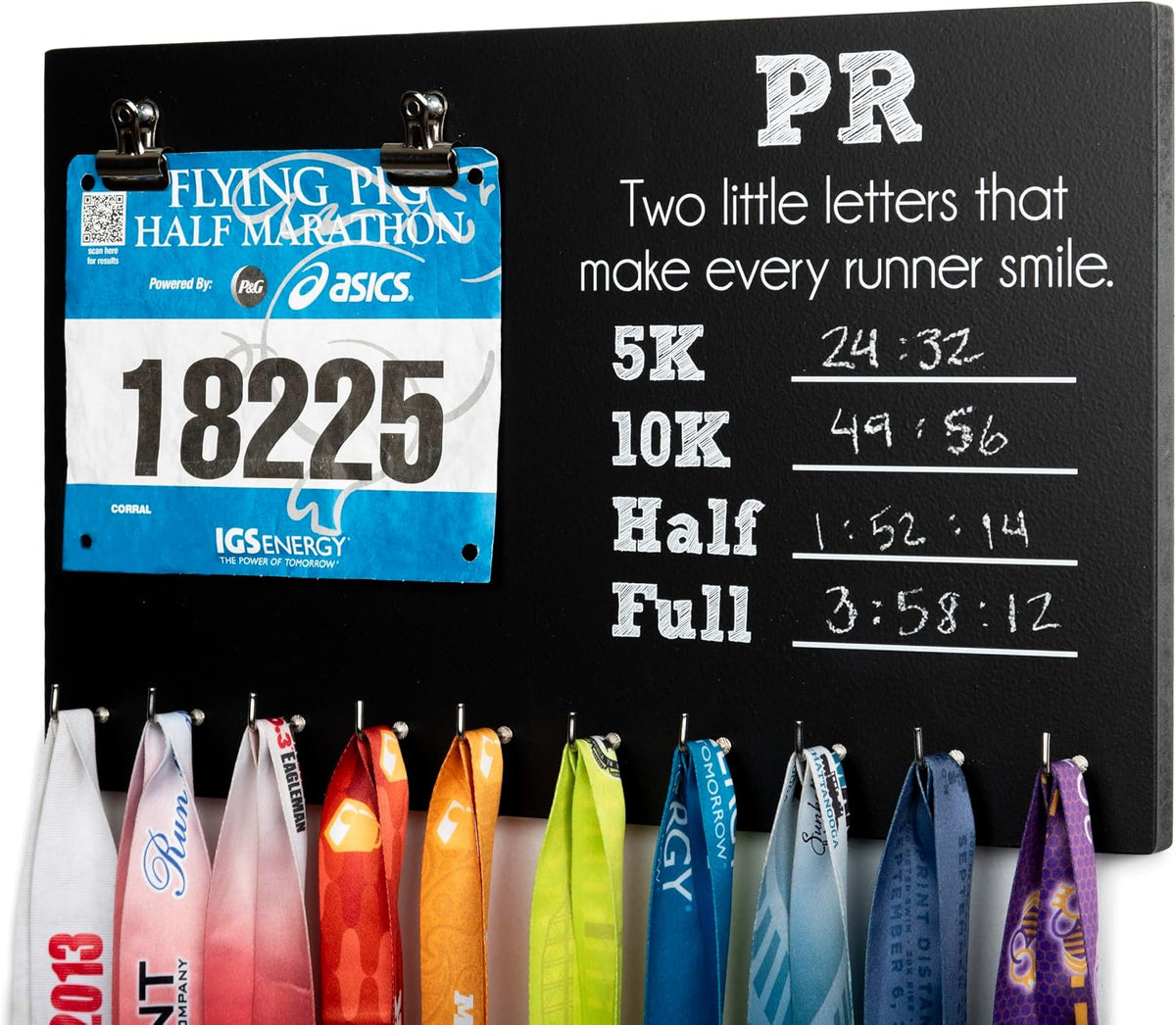 Personal Record PR Chalkboard Medal Holder, Personal Record Medal Display, Gift for Runner by York Sign Shop