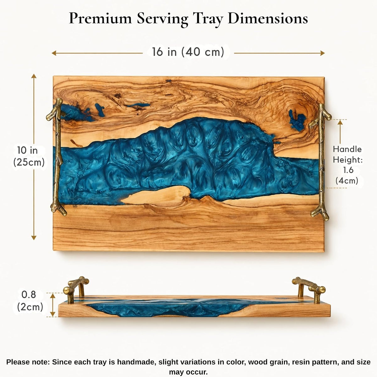 Personalized Olive Wood and Resin Charcuterie Serving Tray with Handle, Premium River Epoxy Cheese Boards for Wedding, Housewarming Blue