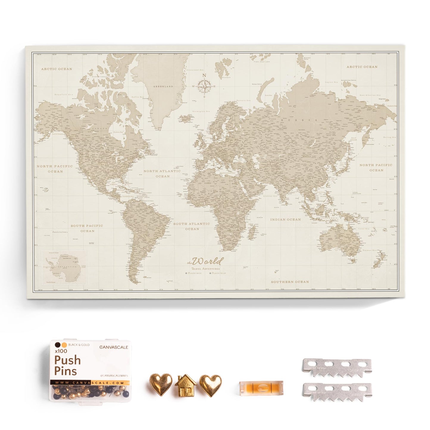 Canvas World Map with Cork Pin Board - English Lettering - Decorative Wall Decoration for All Rooms - Canvas Pictures with World Map Motif (70x50 cm, Pattern 20)