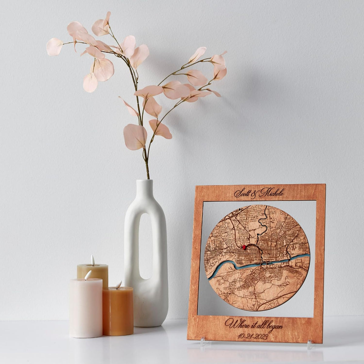 Where it All Began Map Wooden Wall Art - 3D Custom Location or City Map Wall Decor for Valentine's Day - Gifts for Couples