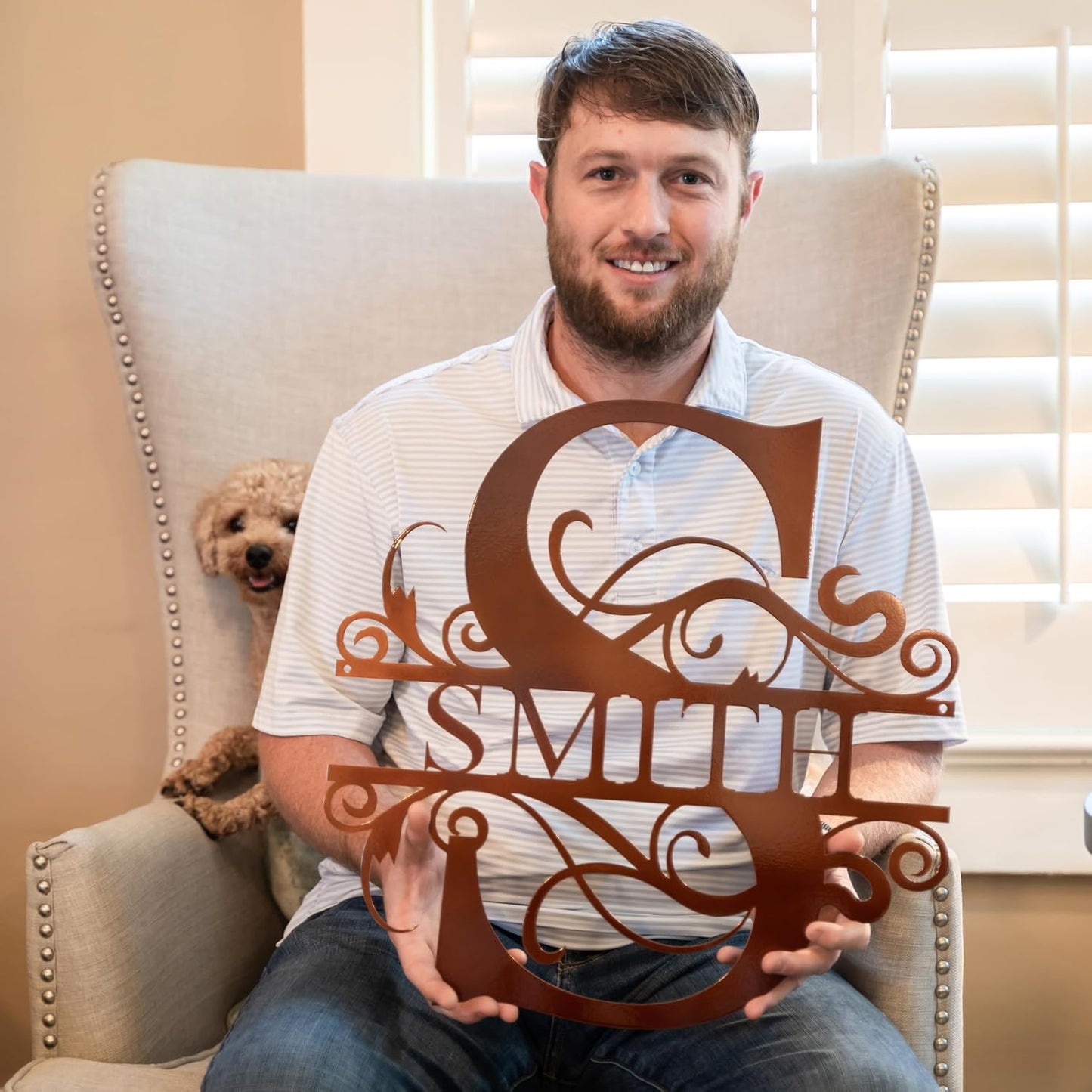 Riverside Designs Custom Metal Monogram Wall Art, Personalized Name and Initial, Steel, Wall Mounted