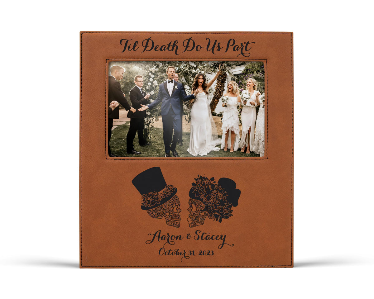 Alterd Industries Customized Picture Frames 8x10 with 4x6 Photo Display - Gift of Anniversary for Couples - Engagement Photo Display Frame with Names - Custom Photo Frame (Script - White/Black - 4x6)