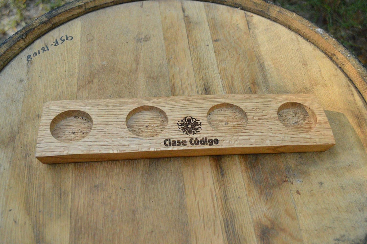 Personalized Handmade Bourbon, Scotch 4 Glass Whiskey Tasting Flight Board Made From a Kentucky Bourbon Barrel Stave (Golden Oak)(Glasses NOT included)