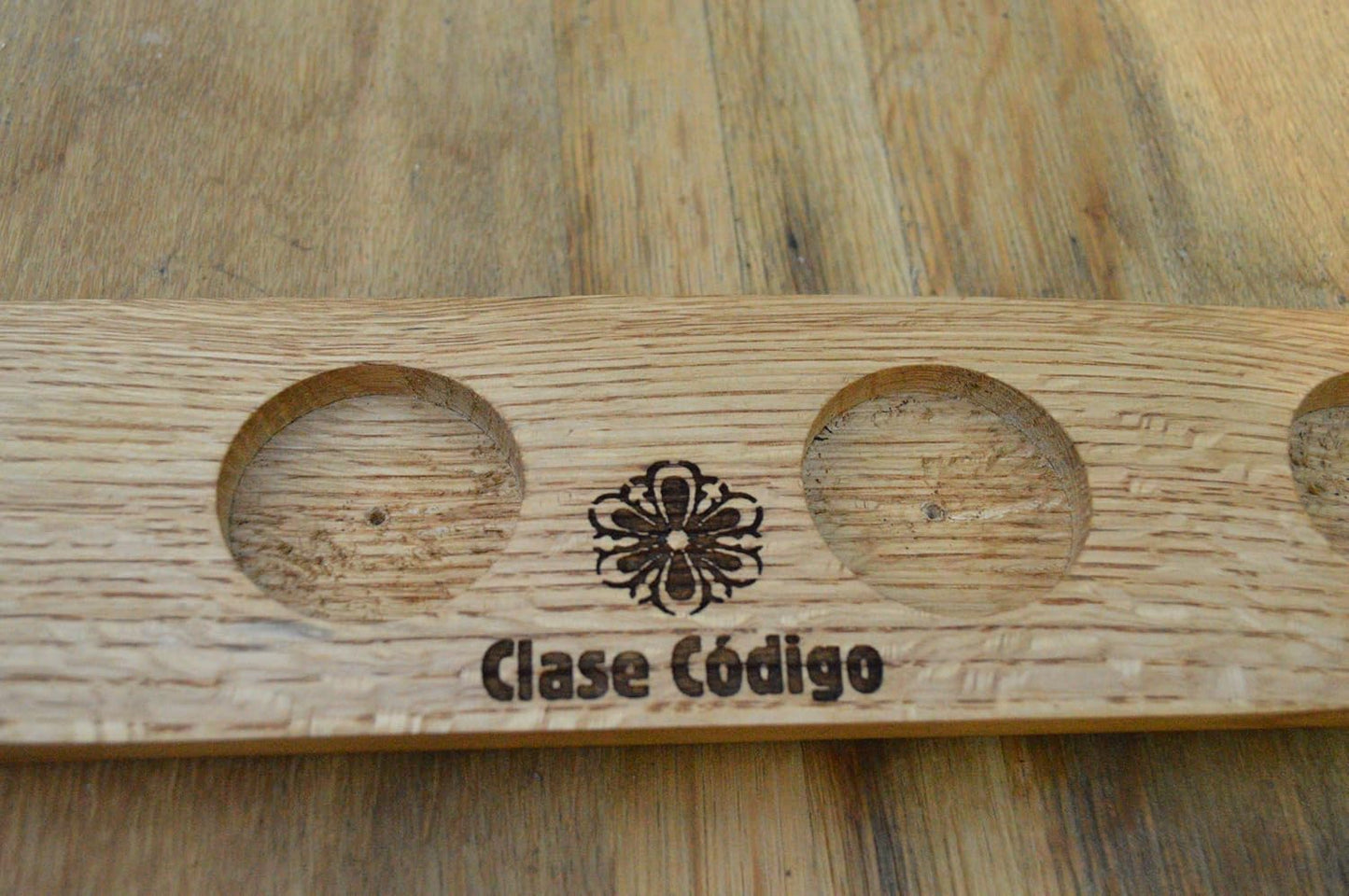 Personalized Handmade Bourbon, Scotch 4 Glass Whiskey Tasting Flight Board Made From a Kentucky Bourbon Barrel Stave (Golden Oak)(Glasses NOT included)