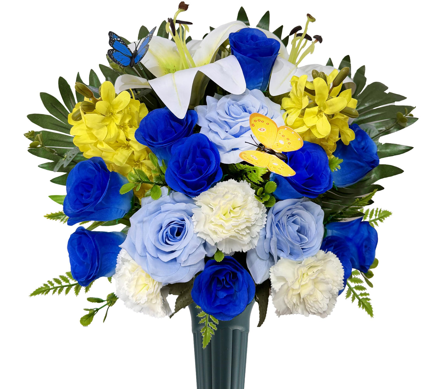 Artificial Cemetery Flower Bouquet, Grave Flower for Headstone Outdoor Decoration， Non-Fade and Easy Setup