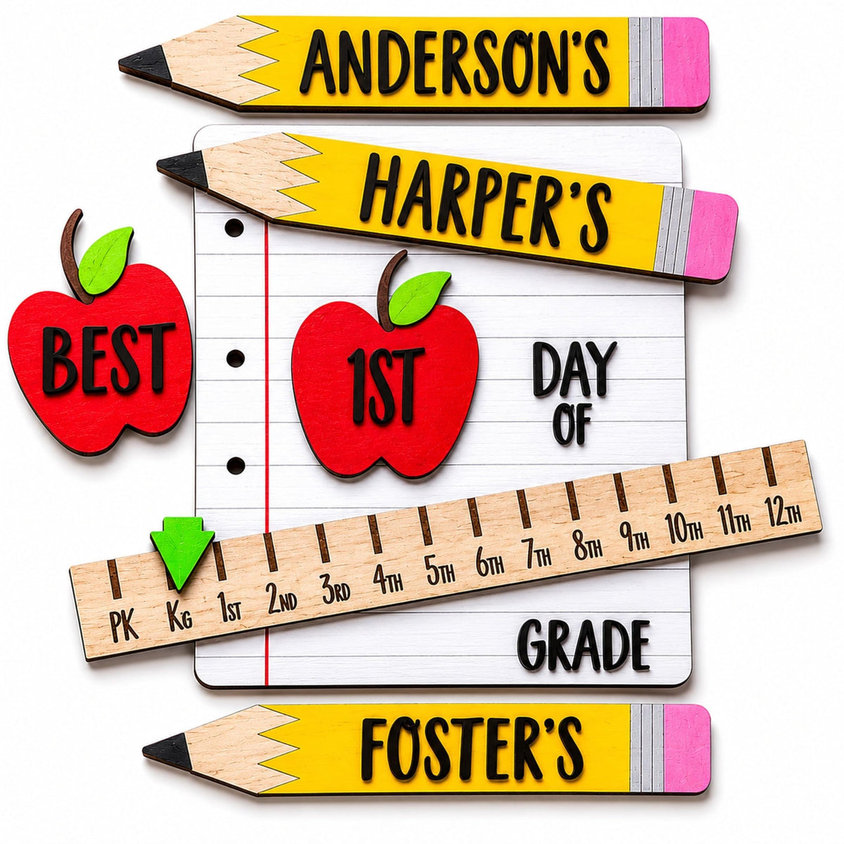 First & Last Day of School Board with Personalized Wood Name, Reusable Dry Erase School Sign for Preschool, Pre-K & Kindergarten, Back to School Keepsake Gift, Includes Marker (D19)