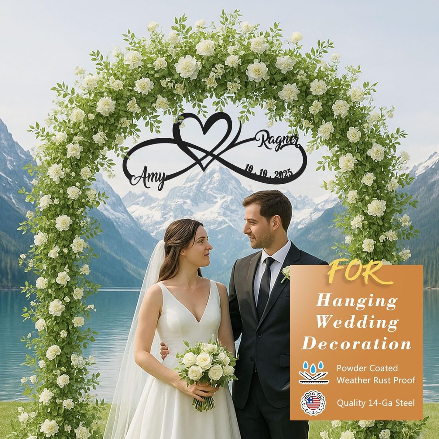 NOAHAMMER Personalized Anniversary Wedding Gifts for Couples, Customized Metal Infinity Signs with Names & Date, Love Heart Unique Wall Art for Newlyweds Valentine's Day Gift