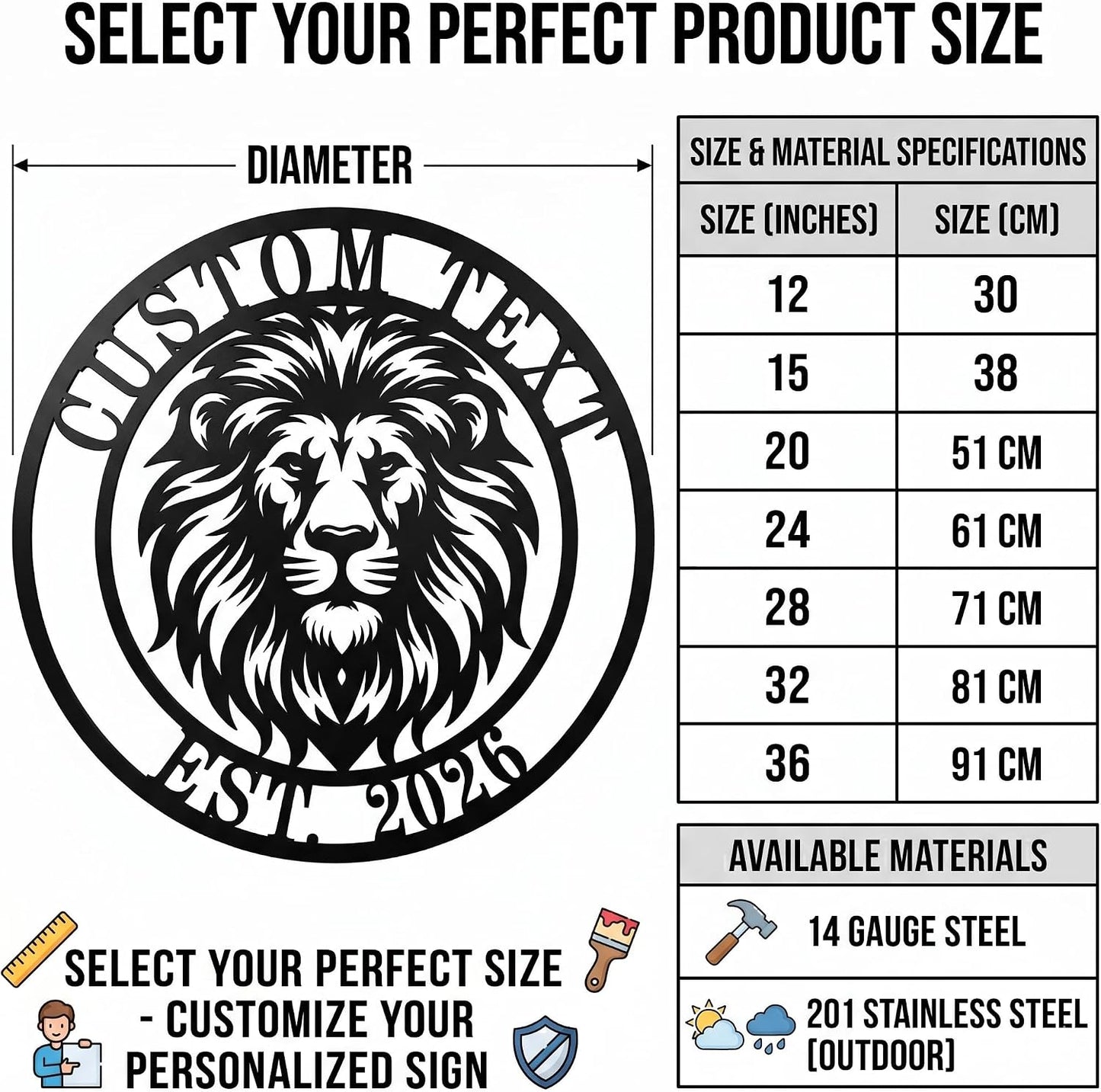Personalized Lion Metal Sign，Customized Lion Decorative Wall Art ，Home Decor Wall，Animal Metal Wall Art, Wild Animal Decor Gift for Lion Lovers