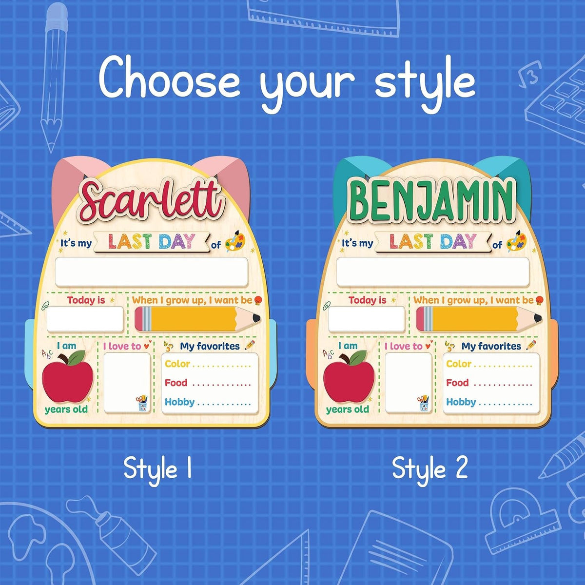Personalized First Day of School Board with Custom Name, Reusable First & Last Day School Milestone Sign, Dry Erase Photo Board for Preschool, Pre-K, Kindergarten, Includes Marker (D23)