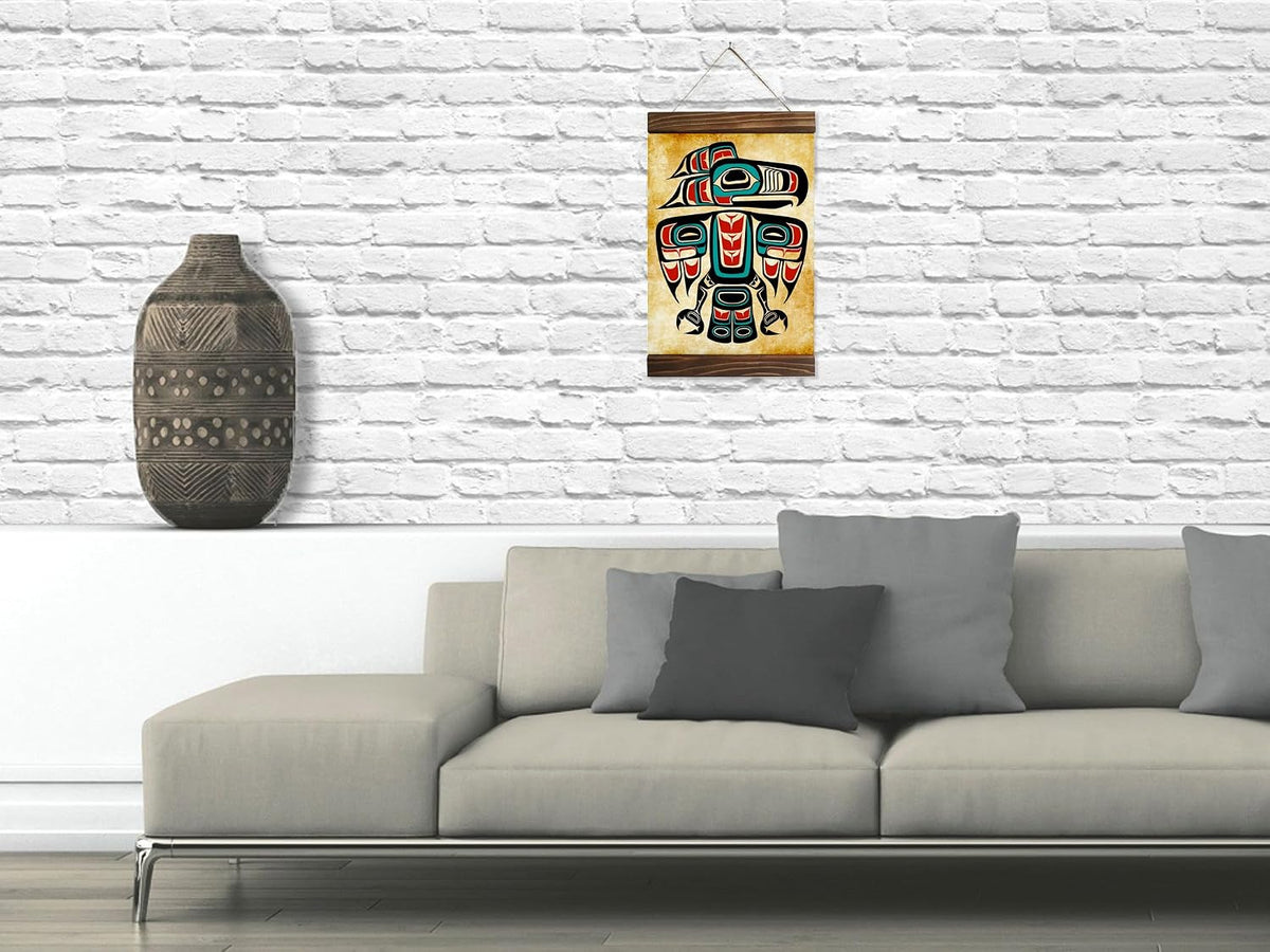 Authentic Tribal Wall Art - Pacific Northwest Haida Raven Totem Canvas Print Wood Framed 8.7" x 11.8" 100% Cotton Matte Canvas Decor