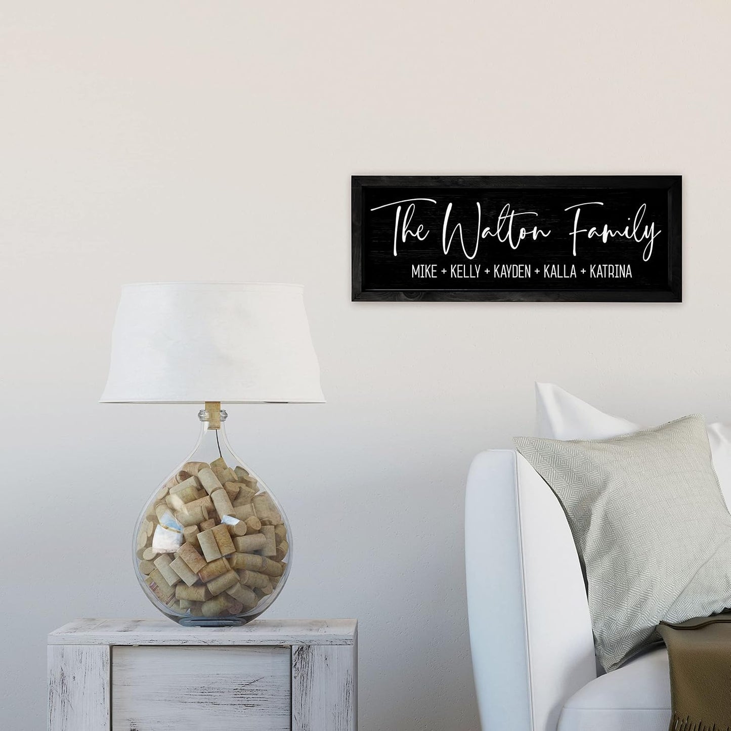 Personalized Framed Family Name Sign 8x24 – Black Frame, Black | solid poplar wood, printed canvas board, no decals, add text and est date, wedding housewarming gift, farmhouse