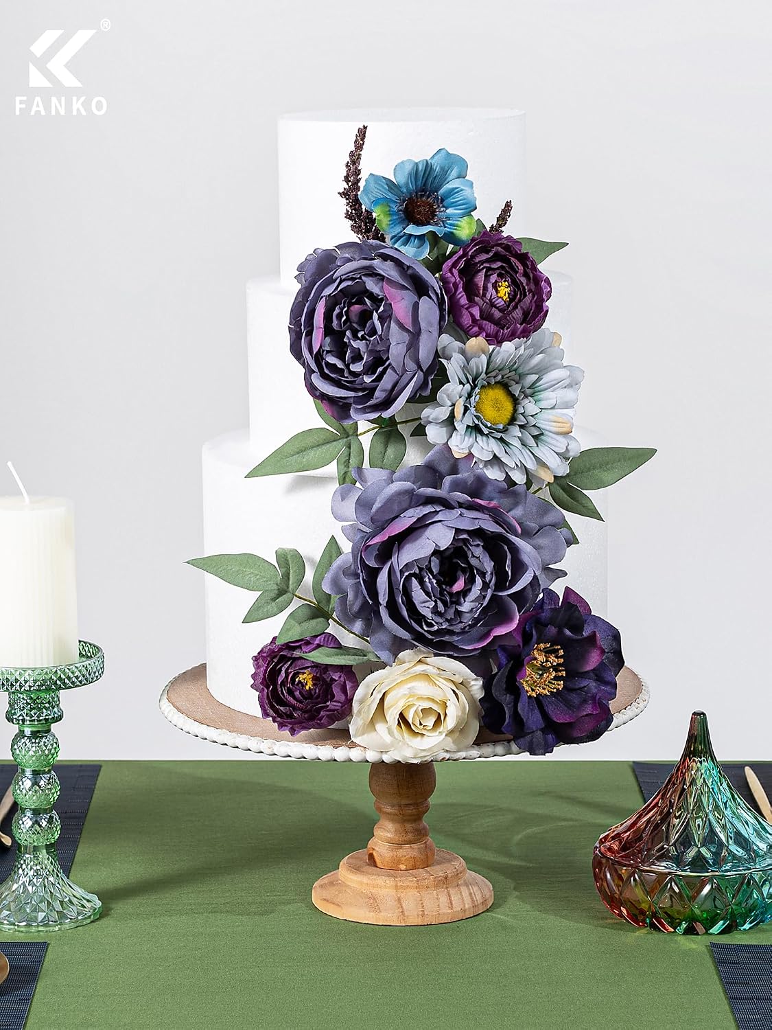 Artificial Flowers DIY Bouquet Combo Faux Rose for Home Decor | Purple Dusty Gray Bule White Fake Rose Peony Daisy Silk Flowers for Vase, Rustic Wedding, Gothic Events, Party, Anniversaries