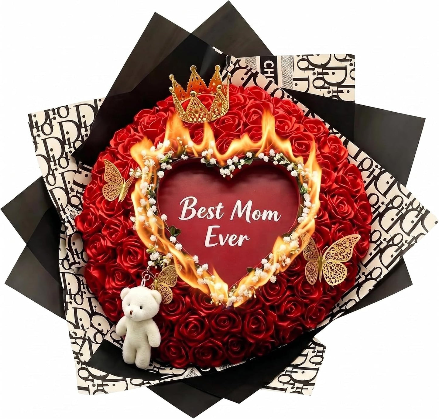 Burn Away Rose Bouquet – Self Assembly Glitter Flowers with Hidden Message/Photo, DIY Romantic Gift for Him Her, Everlasting PE Roses for Anniversary Birthday Engagement Wedding (Satin Red)