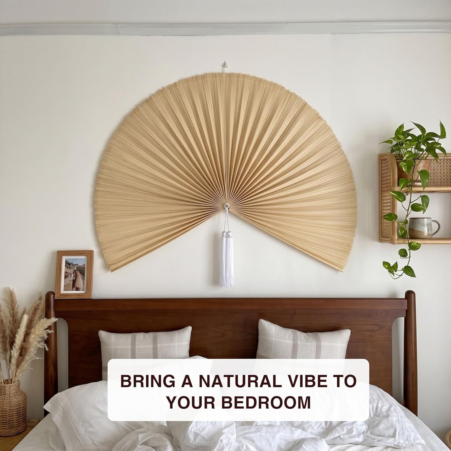 Chicvillage Beige Bamboo Wall Fan, 60" Oversized Woven Boho Home Decor Fan