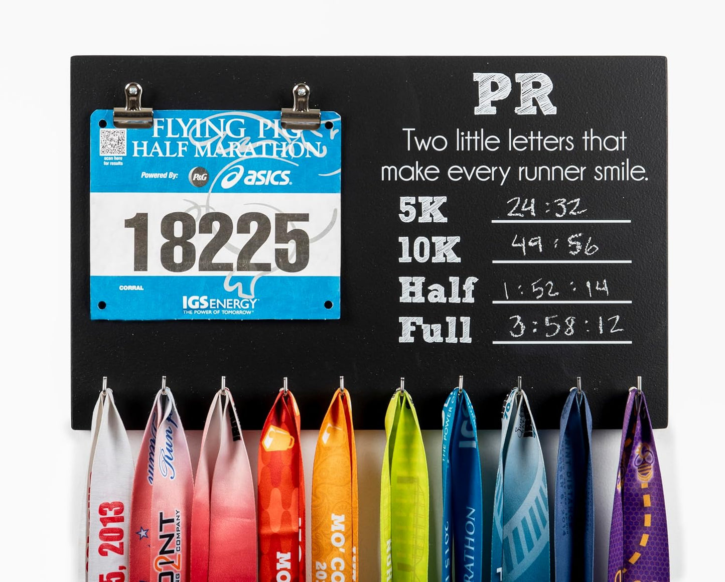 Personal Record PR Chalkboard Medal Holder, Personal Record Medal Display, Gift for Runner by York Sign Shop