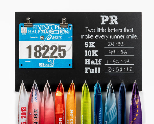 Personal Record PR Chalkboard Medal Holder, Personal Record Medal Display, Gift for Runner by York Sign Shop