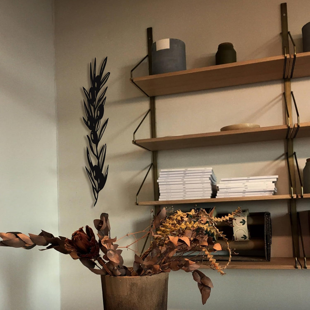Olive Leaf Metal Wall Art – Botanical Leaf Wall Decor, Minimalist Metal Wall Hanging, Modern Home Gift, Black, Gold, Silver, White & Bronze