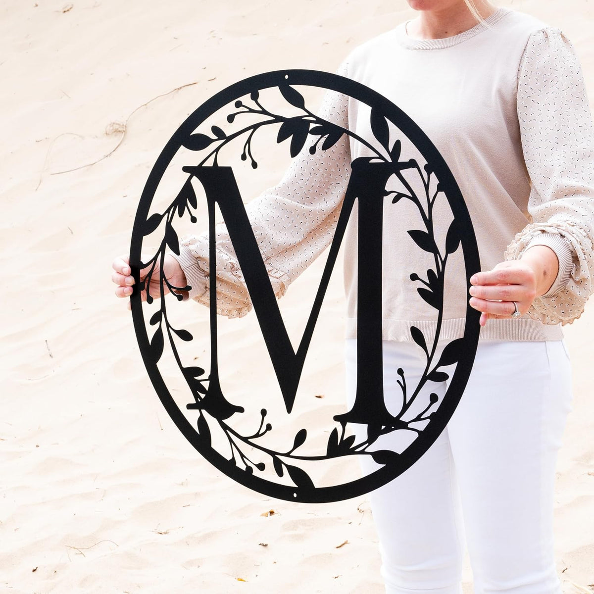 Outdoor Metal Circle Letter Monogram with Vines | Wedding Couples Gift | Couples Gift, Wedding Gift, Letter Monogram, Vines