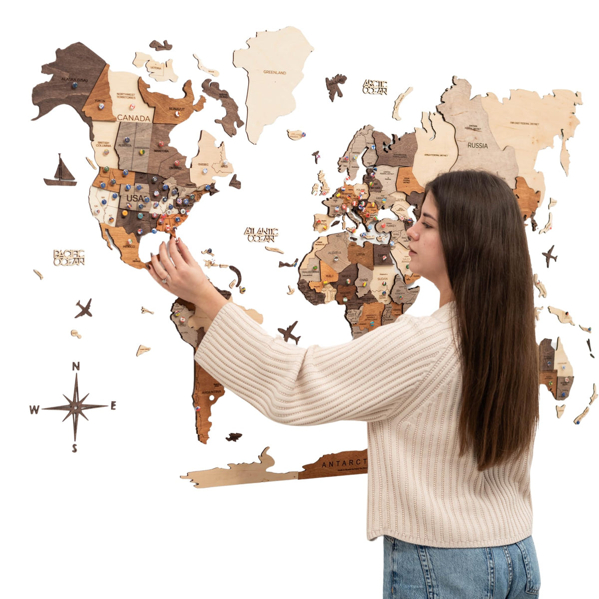 Enjoy The Wood 3D Wooden World Map Wall Art (Nature, L, Unframed) | Large Travel Map with Pins for Art Decor, Decorative Map of the World for Home, Office Travel Wall Art Housewarming Gift Idea