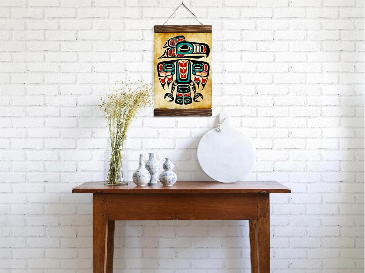 Authentic Tribal Wall Art - Pacific Northwest Haida Raven Totem Canvas Print Wood Framed 8.7" x 11.8" 100% Cotton Matte Canvas Decor
