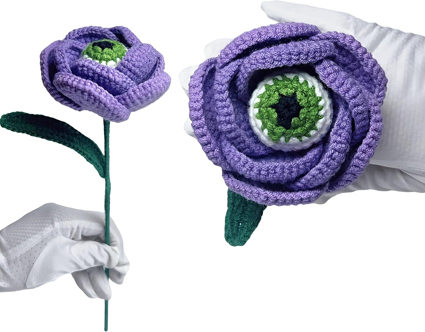 1PC Spooky Crochet Rose Flower with Knitted Evil Eye, Gothic Artificial Flower, Handmade Crochet Gift for Graduation Anniversary Birthday Halloween, Floral Bouquet Décor for Home Office(A-Purple)