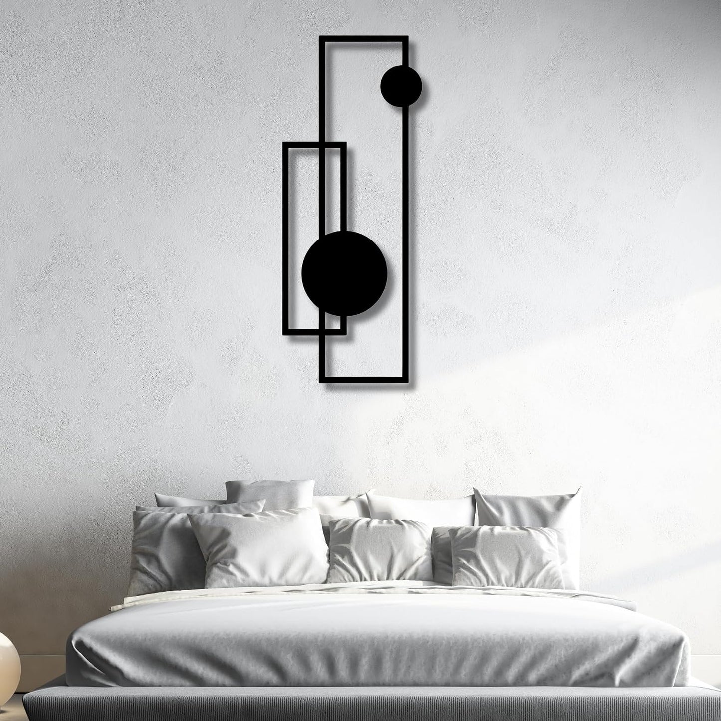 Geometric Metal Wall Decor | 27'' x 13'' x 0.05'' Geometric Shapes Themed Wall Decor | Home Living Room Bedroom Handmade Wall Art (Black, 27''W x 13''H)