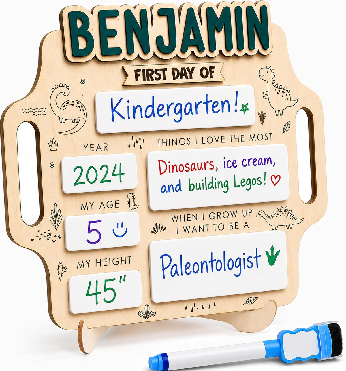 Personalized First Day of School Board with Custom Name, Reusable First & Last Day School Milestone Sign, Dry Erase Photo Board for Preschool, Pre-K, Kindergarten, Includes Marker (D23)