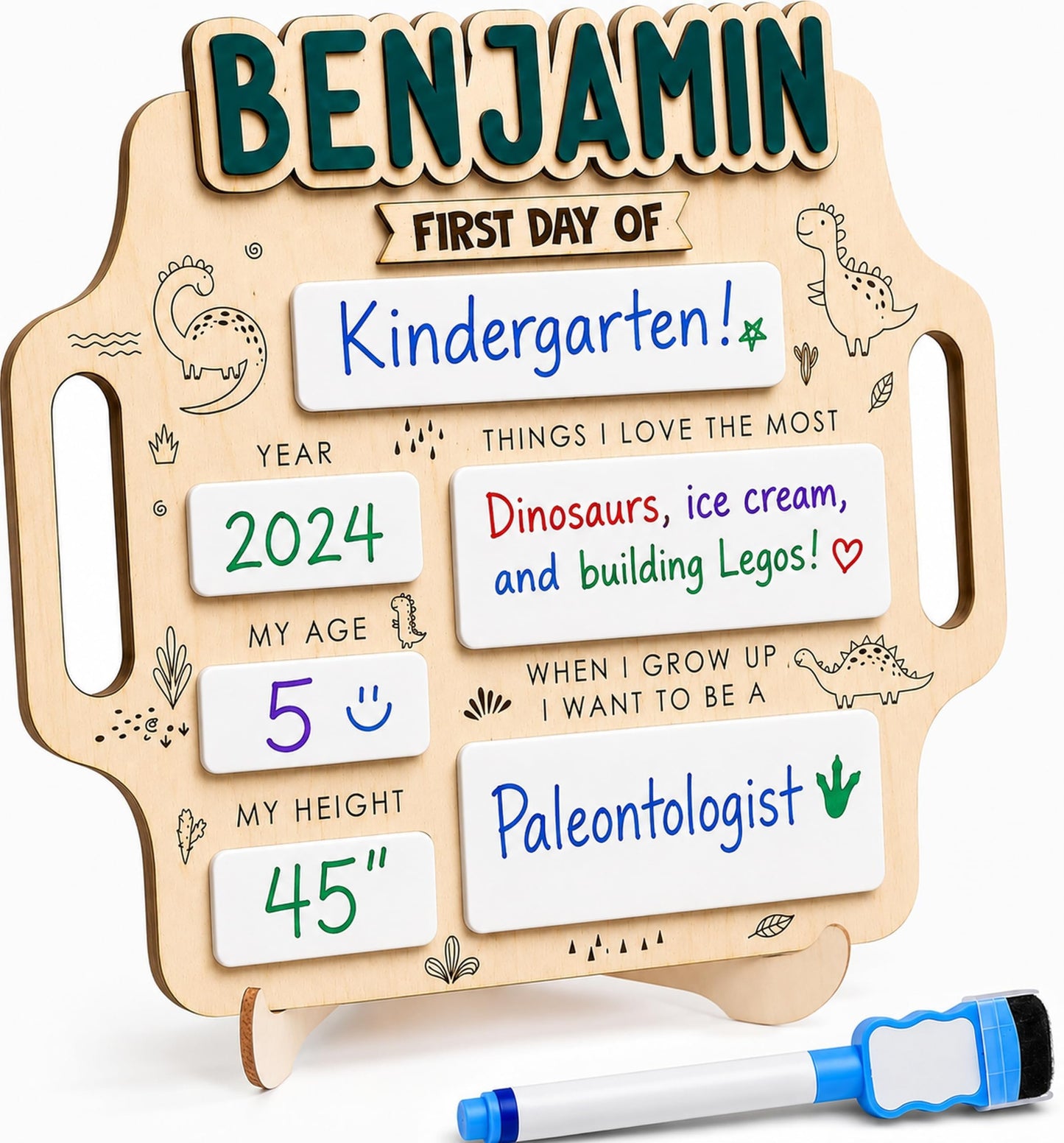 First & Last Day of School Board with Personalized Wood Name, Reusable Dry Erase School Sign for Preschool, Pre-K & Kindergarten, Back to School Keepsake Gift, Includes Marker (D19)