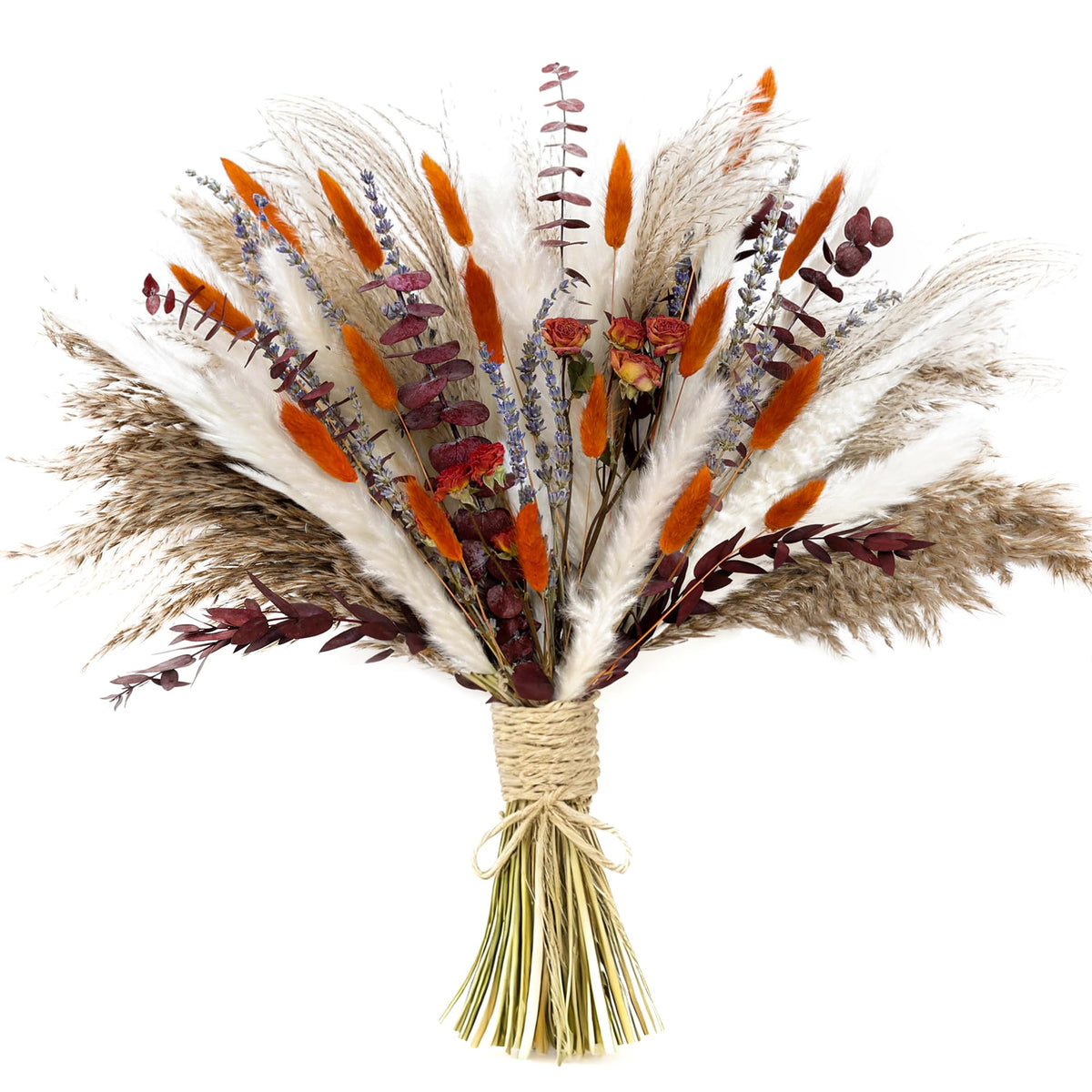 xin's convey 126pcs Dried Pampas Grass Decorations, Dried Flowers Bouquet, Reed Grass Bouquet for Boho Floral Wedding, Bedroom, Rustic Farmhouse Decor. (White)