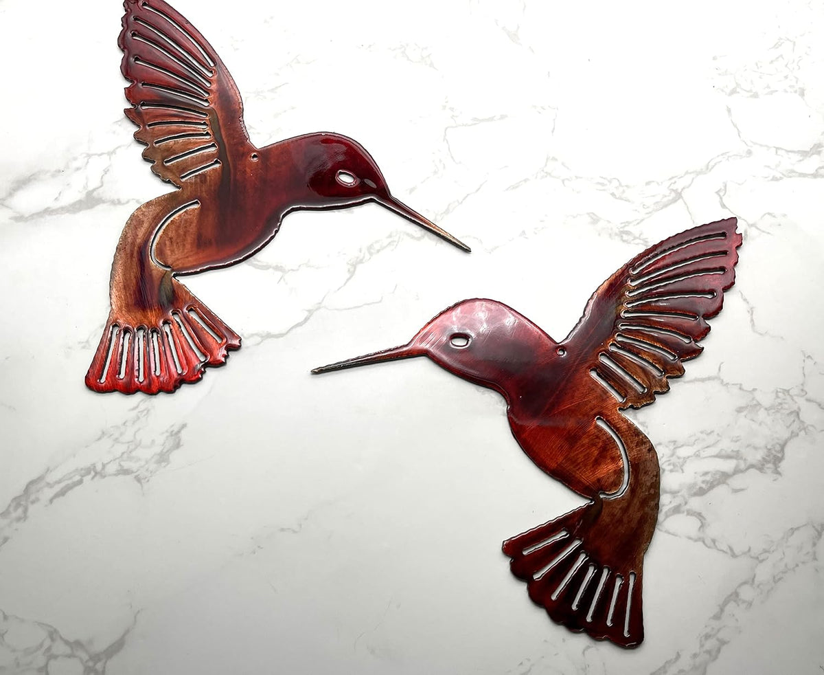 Hummingbird Copper Red Pair Metal Wall Art Décor 6" x 6" each