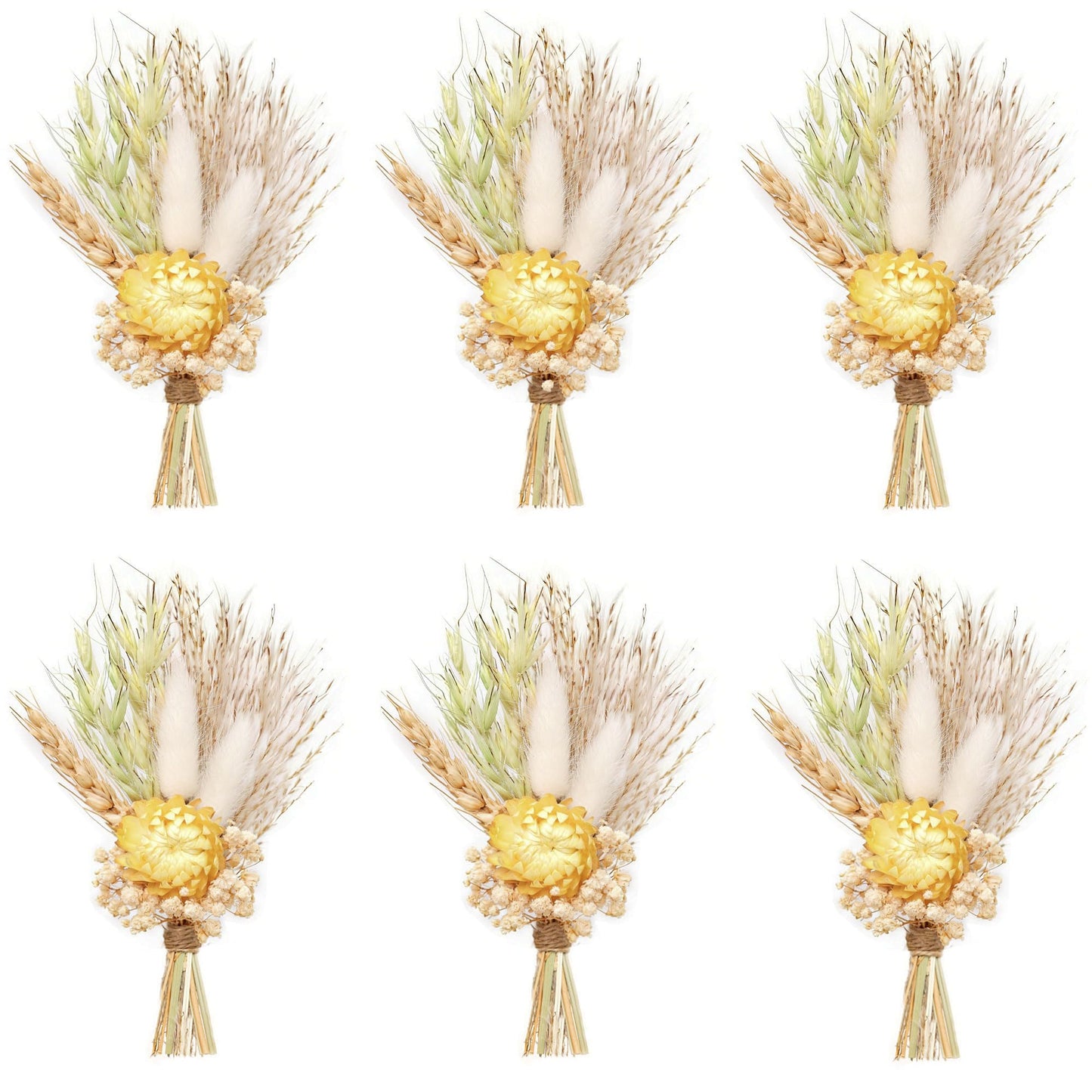 Mini Dried Flower Bouquet Set of 6, Pampas Grass Boho Wedding Table Centerpieces, Boutonniere for Men, Dry Flowers, Personalized Bridesmaid Gift Box, Small Bottles Decoration (Rose)