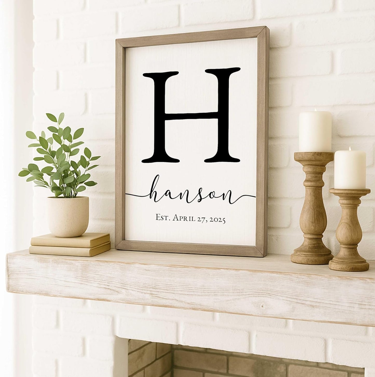 Personalized Monogram Framed Name Sign 12x18 – Custom Wall Decor Grey | solid poplar frame, white background, printed no decals, 4 sizes, add surname, wedding housewarming gift