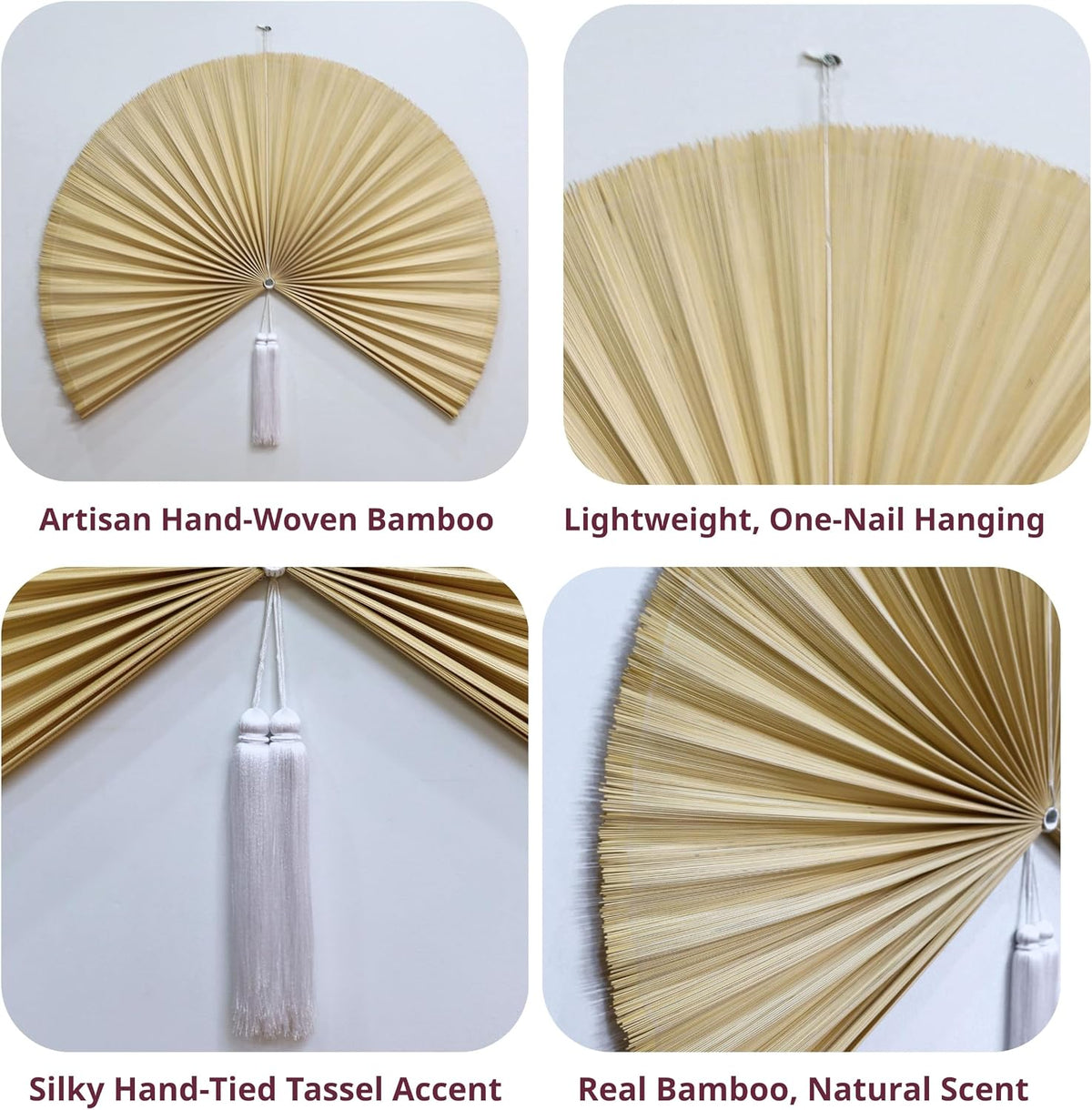 Chicvillage Beige Bamboo Wall Fan, 60" Oversized Woven Boho Home Decor Fan