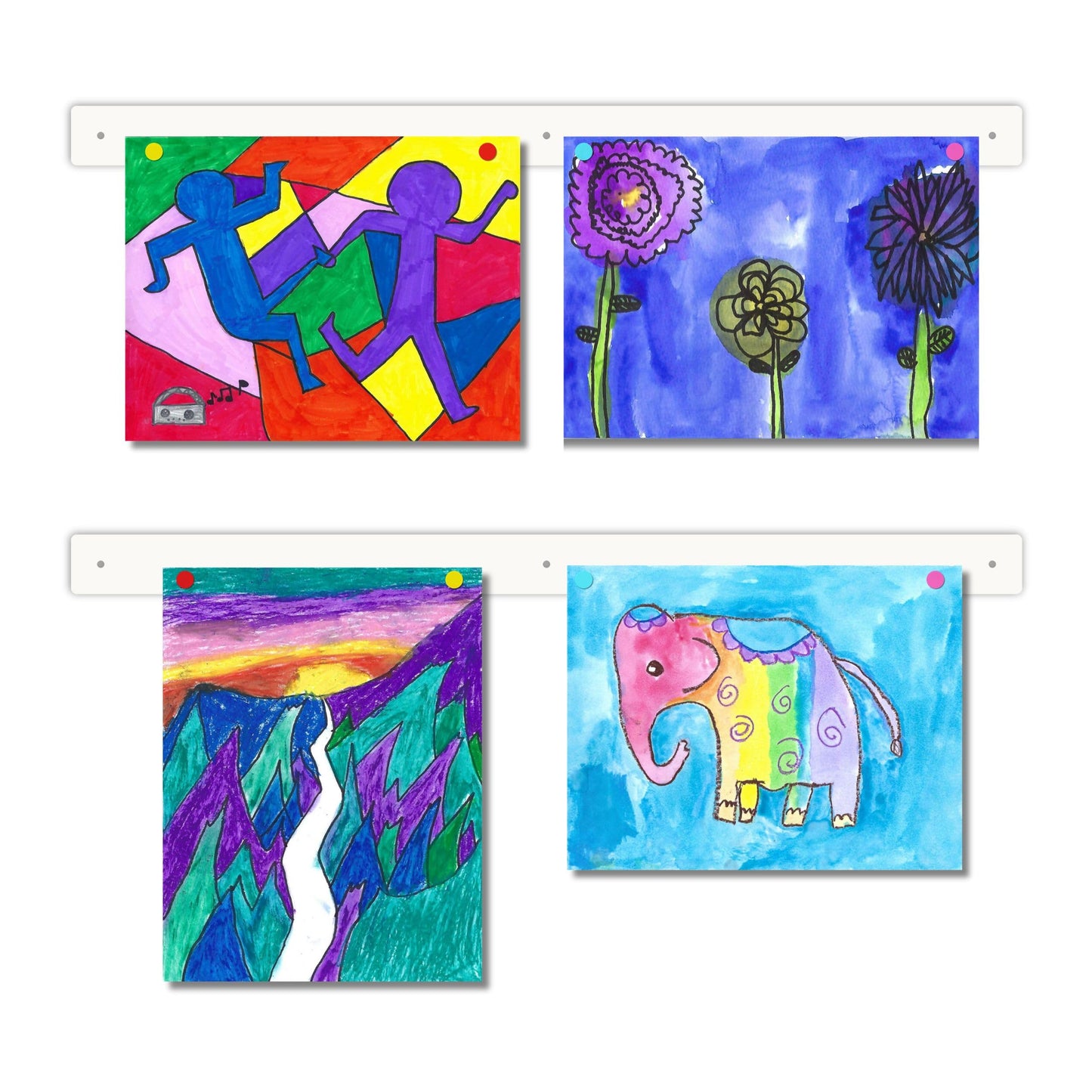 Magnetic Art Display for Kids Artwork - Kids Art Display - Artwork Display for Kids Art for Wall - Picture Hanging System - Display Children Artwork - Magnet Bar (White, 23in)