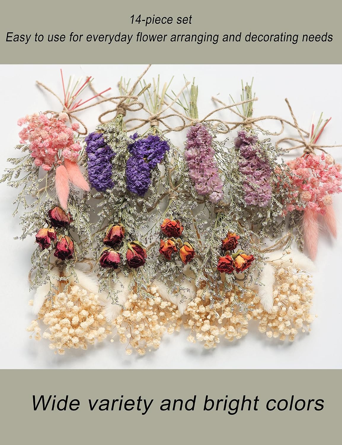 14pcs Dried Flowers Forget-me-not Bouquet With Stems Natural Dried Flowers Dry Pressed Flower Bouquet Vase, Boutonniere Table Centrepiece Cake Flowers Diy, Photo Shoot Props, Wedding, Party Decoration