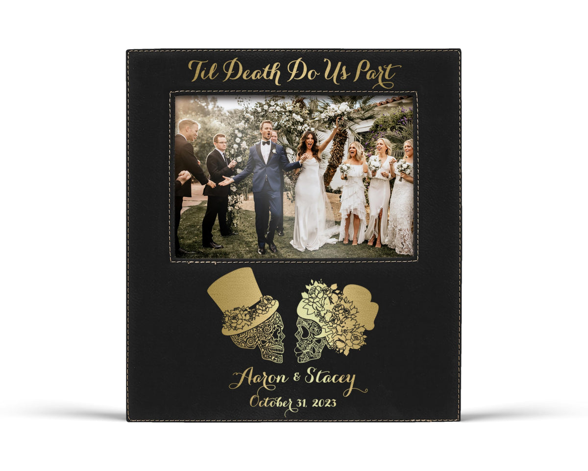 Alterd Industries Customized Picture Frames 8x10 with 4x6 Photo Display - Gift of Anniversary for Couples - Engagement Photo Display Frame with Names - Custom Photo Frame (Script - White/Black - 4x6)