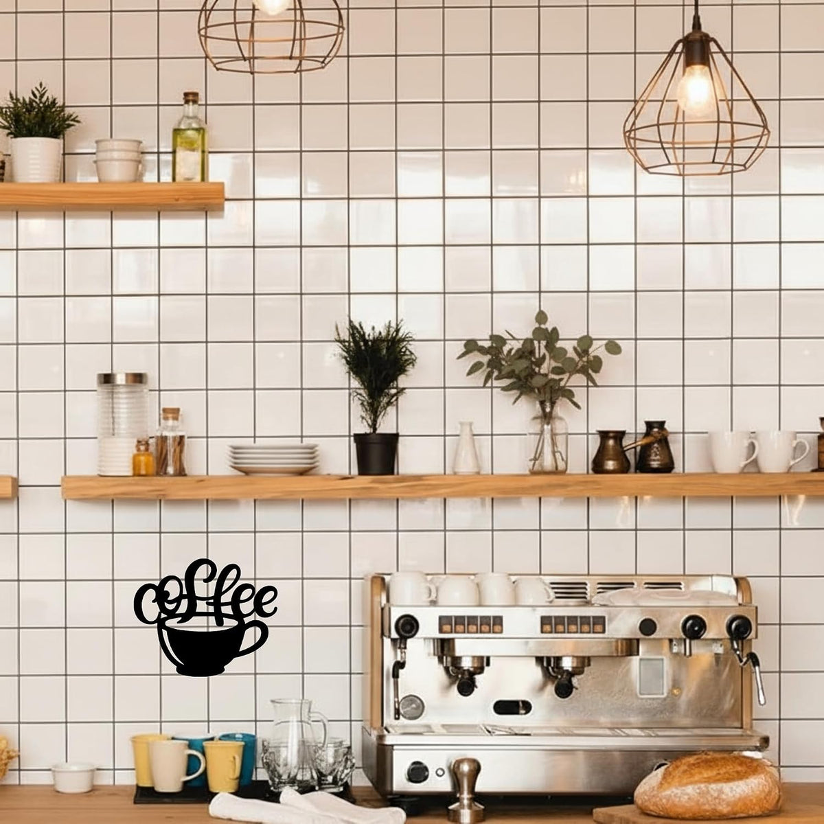 Coffee Cup Metal Wall Art for Kitchen Decor, Coffee Bar or Cafe Steel Sign