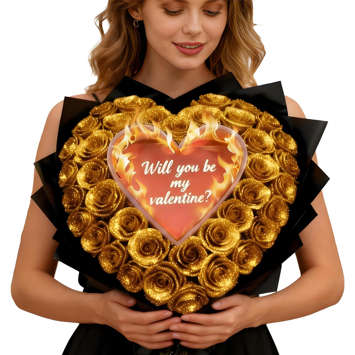 (Self-Assembly) Glitter Rose Bouquet with Initial, DIY Artificial Flowers | Custom Ribbon Text,DIY Glitter Rose Bouquet,Eternal Glitter Bouquet for Valentine's Day, Anniversary, Proposal, Birthday Gift