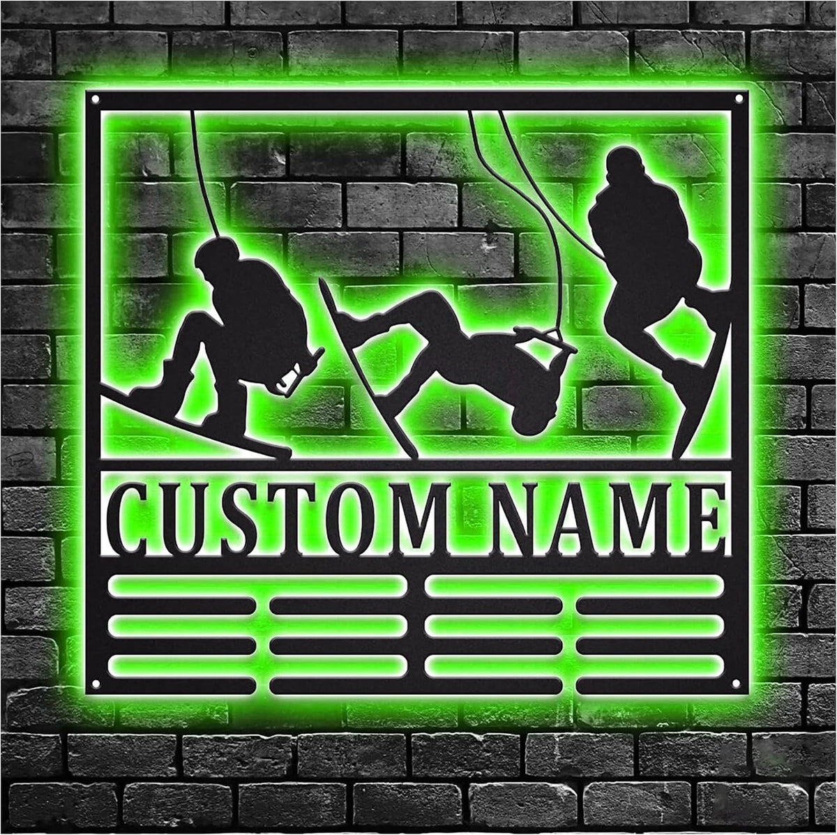 TIZE Metal Sign Custom Name-Custom Wakeboard Medal Holder LED Light, Personalized Wakeboard Player Name Medal Hanger, Wakeboard Medal Display Awards Sign, Wakeboard,16 color led light