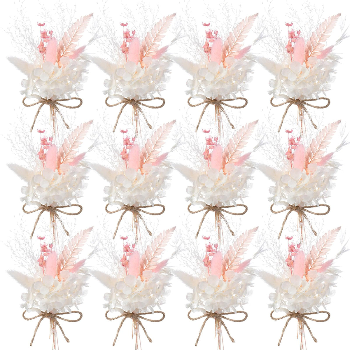 12 Pcs Mini Dried Flower Bouquet for Boho Floral Wedding 6'' Small Dry Pampas Grass Handmade Tiny Dried Flower for Crafts DIY Boutonniere Table Centerpieces Bridesmaid Gift Box(White,Classic)