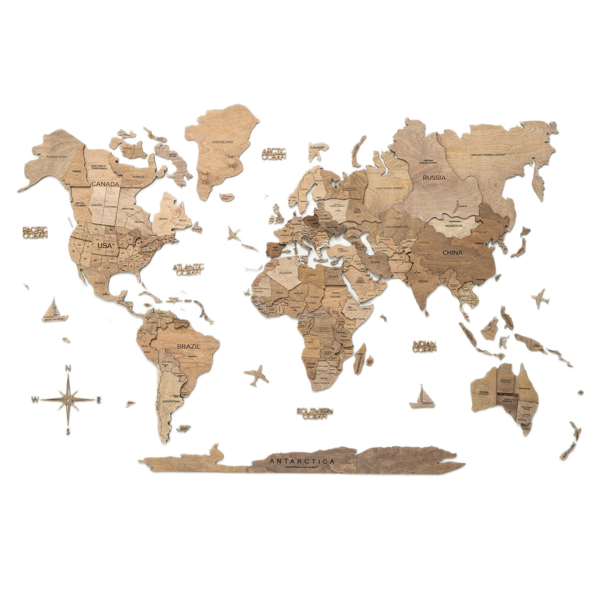Enjoy The Wood 3D Wooden World Map Wall Art (Nature, L, Unframed) | Large Travel Map with Pins for Art Decor, Decorative Map of the World for Home, Office Travel Wall Art Housewarming Gift Idea
